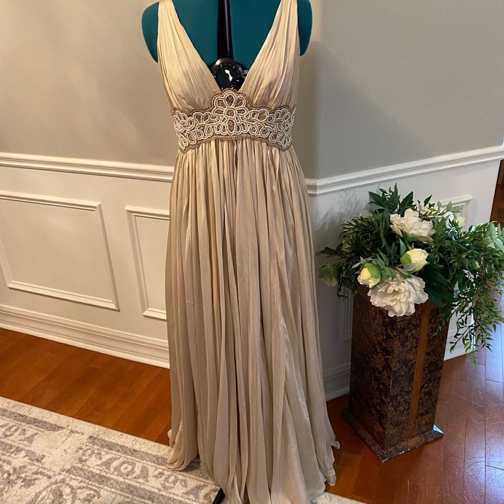 EUC Vintage Melissa Eng Floor Length Champagne Formal Gown - Picture 5 of 6
